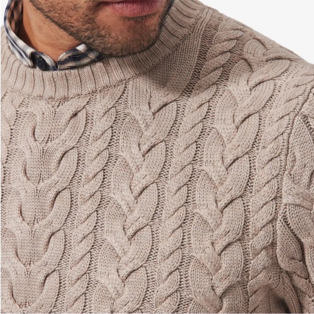 NWT Mizzen + Main Redford Cable Knit Crewneck Sweater Mens XL Beige/Khaki - Picture 11 of 12